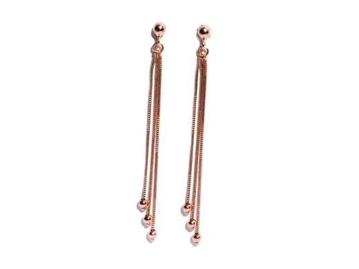18K Rose Gold Overlay on 3 Sterling Silver Strands Dangle Earrings