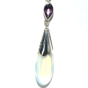 Sterling Silver Man Made Moonstone And Amethyst Teardrop Pendant