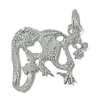 Sterling Silver Diamond Cut Serpent Dragon Pendant