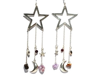 Sterling Silver Star with Genuine Stones Moon and Heart Earrings