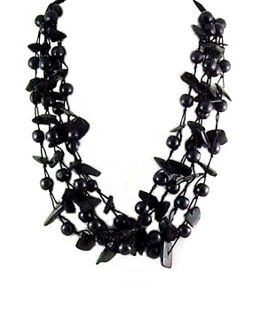 23 Inch Black Coco and Wood Bead 4 Strands Necklace