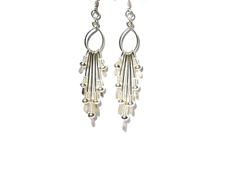 Sterling Silver Rainfall Coil and Beads Hoop Dangle Earrings