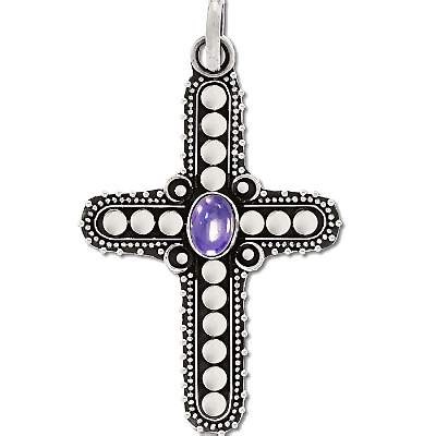 Sterling Silver Handmade Genuine Amethyst Stone Cross Pendant