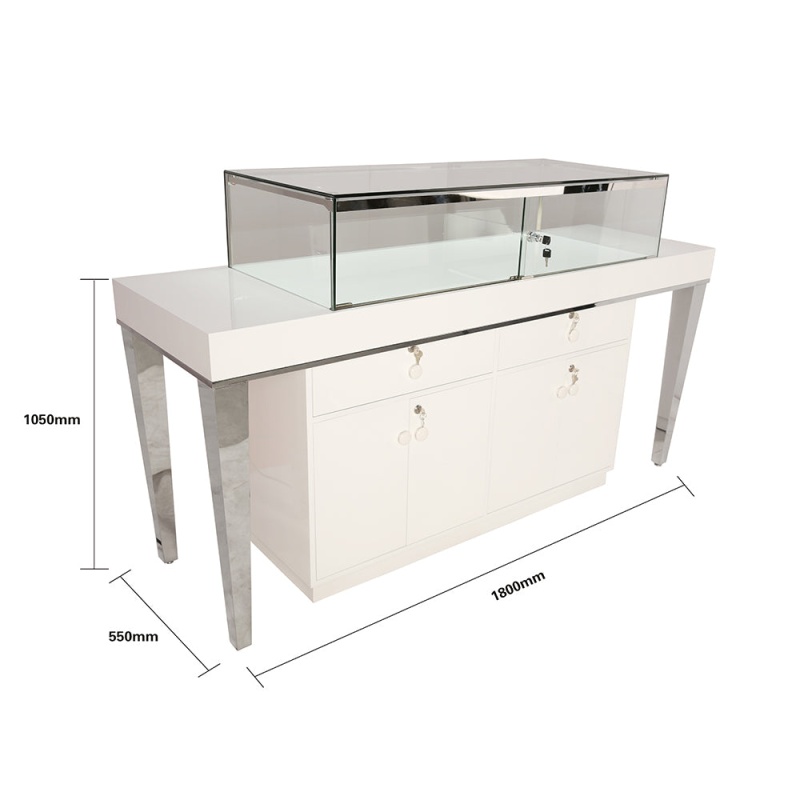 White Gloss Wood With Aluminum Frame Jewelry Display Showcase - 71" X 21 1/2" X 41 1/4"