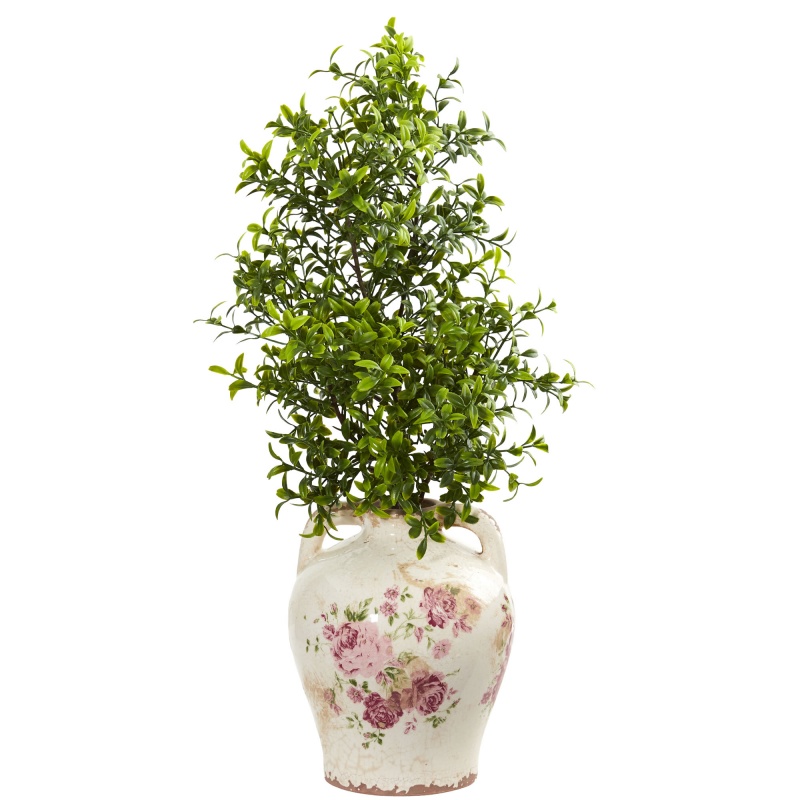 21” Boxwood Artificial Plant In Floral Jar