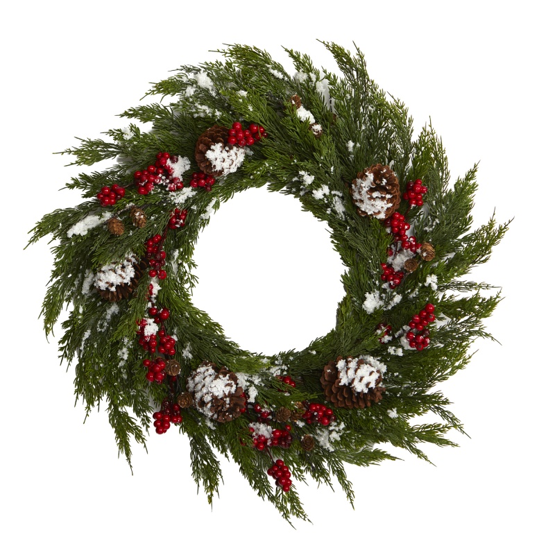 28'' Frosted Cypress With Berries And Pine Cones Artificial Wreath