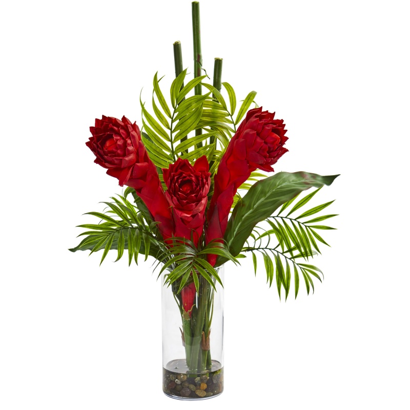 Ginger Torch Artificial Arrangement In Cylinder Vase