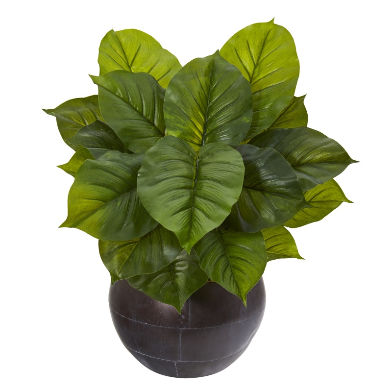 26” Large Philodendron Artificial Plant In Metal Bowl (Real Touch)