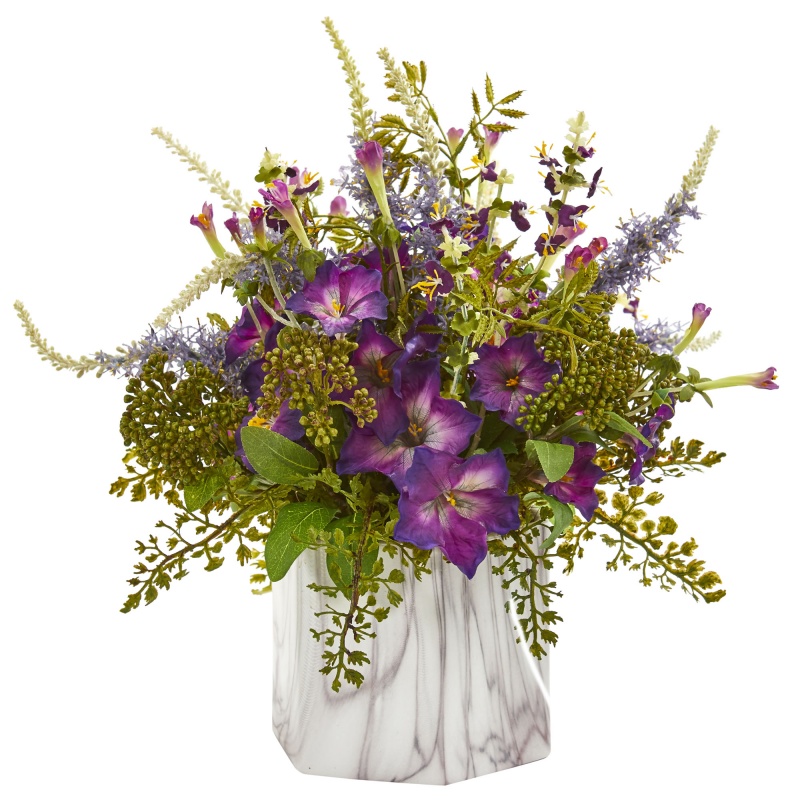 Morning Glory Artificial Plant In Marble Finished Vase