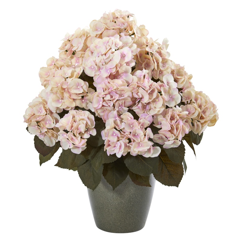 23” Fall Hydrangea Artificial Plant In Green Planter