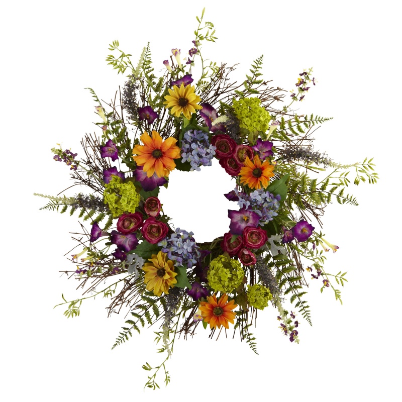 24” Spring Garden Wreath W/Twig Base