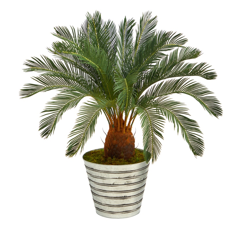 40” Cycas Artificial Tree In Decorative Tin Bucket