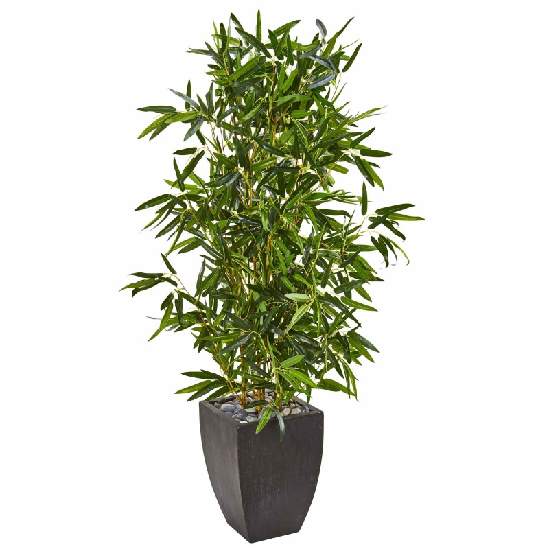 5’ Bamboo Artificial Tree In Black Planter (Real Touch) Uv Resistant (Indoor/Outdoor)