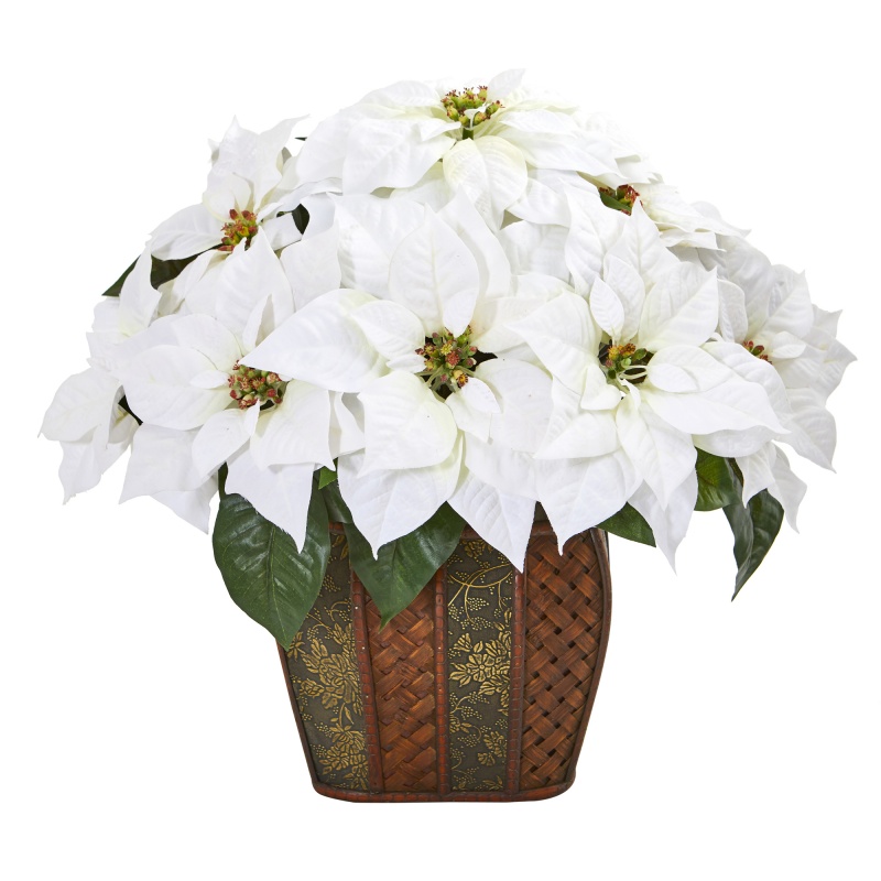 18” Poinsettia Artificial Arrangement In Decorative Planter
