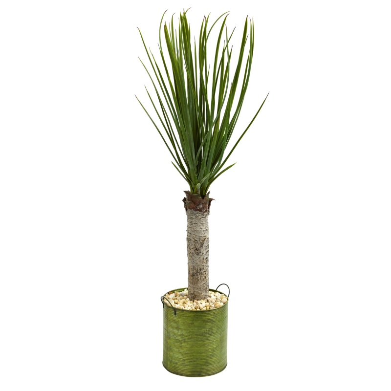 3’ Yucca Artificial Tree In Green Tin Planter