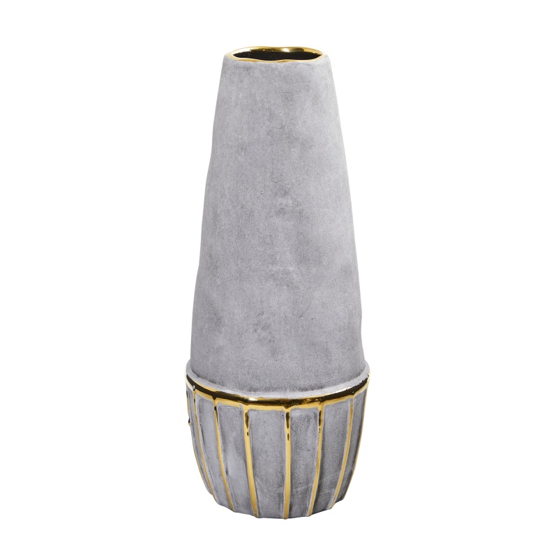 15” Regal Stone Decorative Vase With Gold Accents