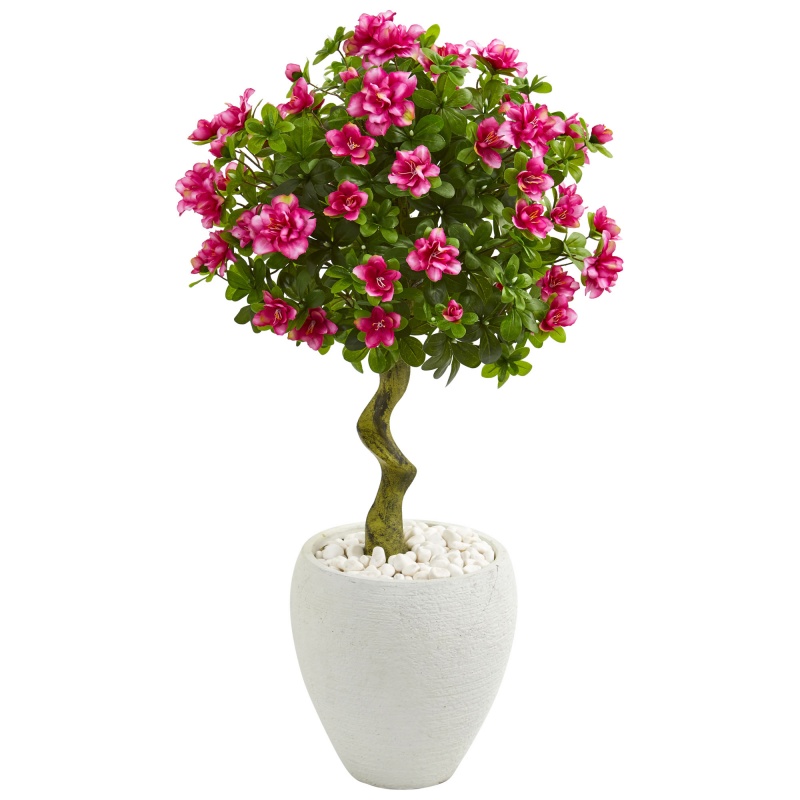 Azalea Artificial Topiary Tree in White Planter - 39 Inch - New Arrivals