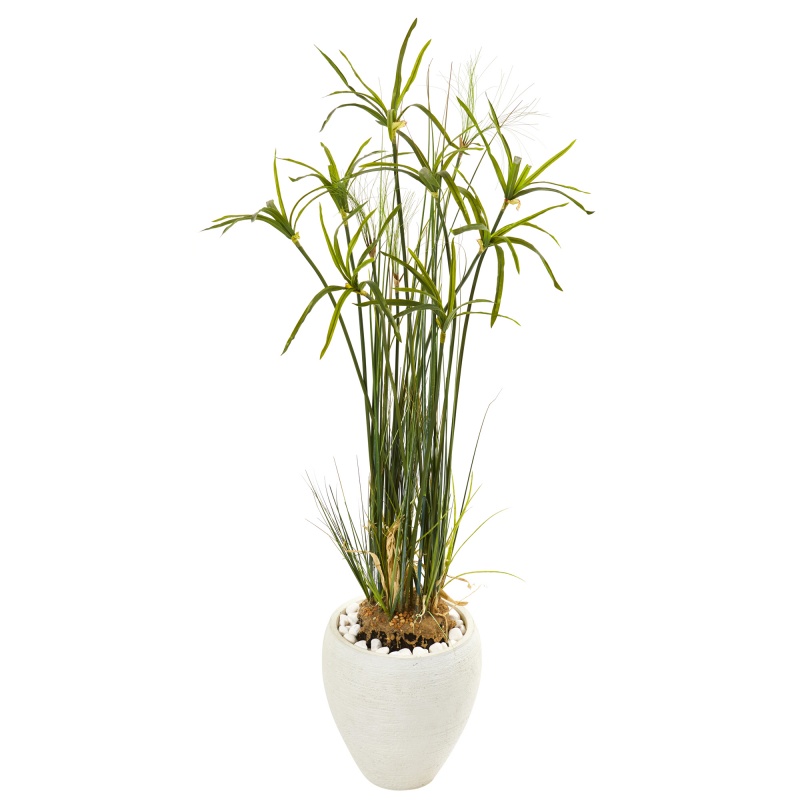 47” Papyrus Artificial Plant In White Planter