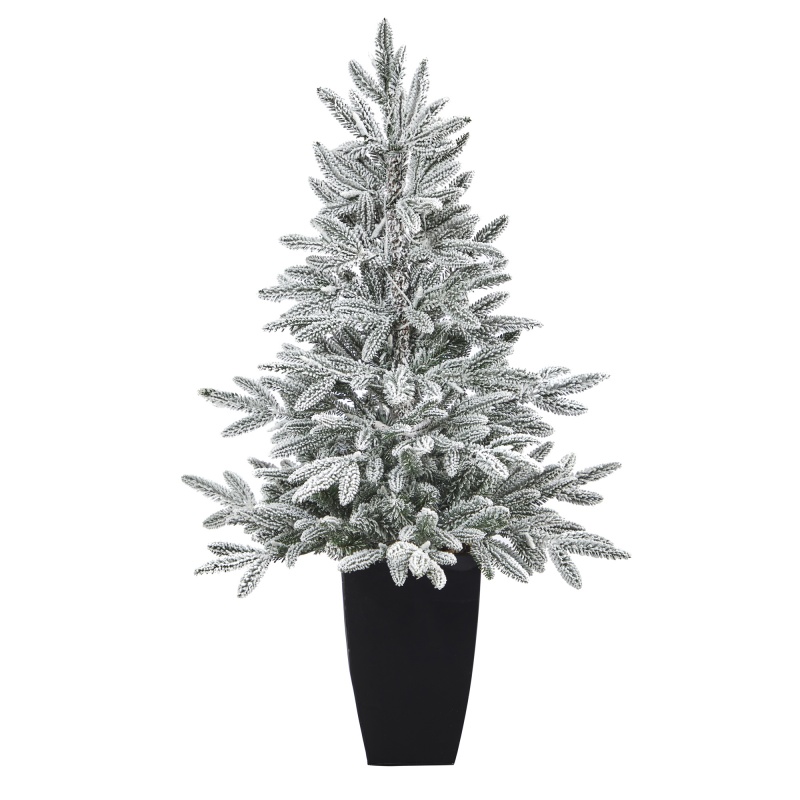 3.5’ Flocked Manchester Spruce Artificial Christmas Tree With 50 Lights And 133 Bendable Branches In Metal Planter