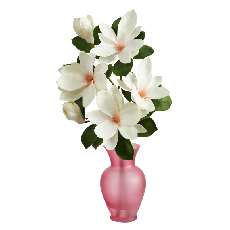 24” Japanese Magnolia Artificial Arrangement In Rose Colored Vase