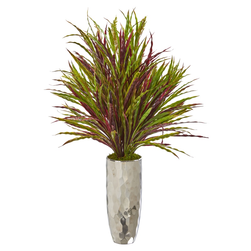 33” Fall Grass Artificial Plant In Silver Planter