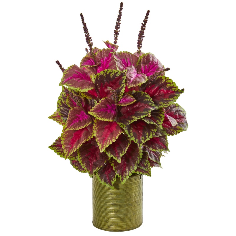24” Coleus Artificial Plant In Green Planter