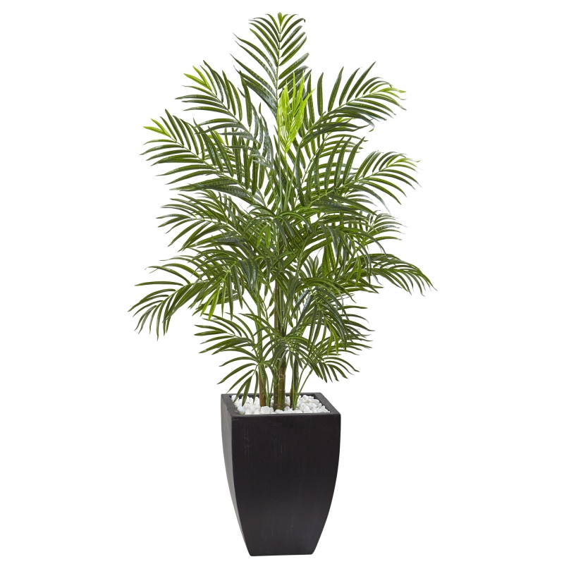 4.5’ Areca Palm Tree With Black Wash Planter Uv Resistant (Indoor/Outdoor)