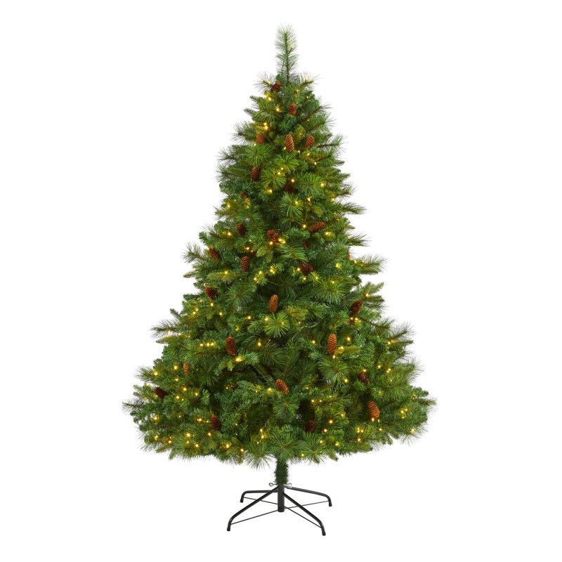6.5’ West Virginia Full Bodied Mixed Pine Artificial Christmas Tree With 400 Clear Led Lights And Pine Cones