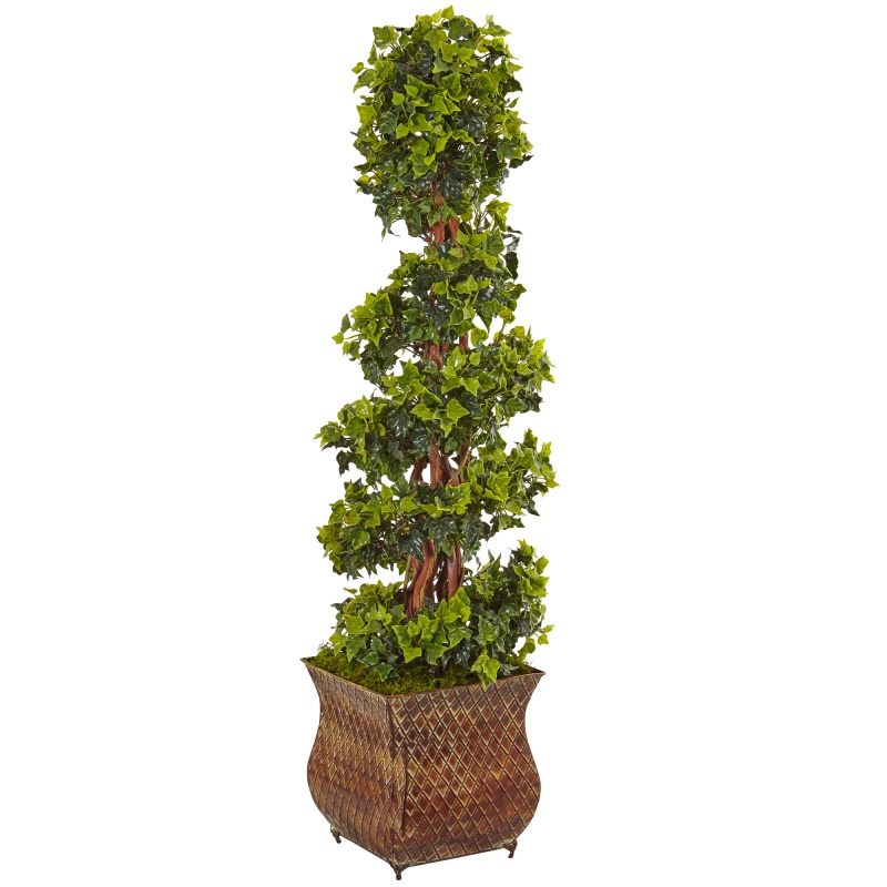 4’ English Ivy Spiral Tree In Metal Planter Uv Resistant (Indoor/Outdoor)