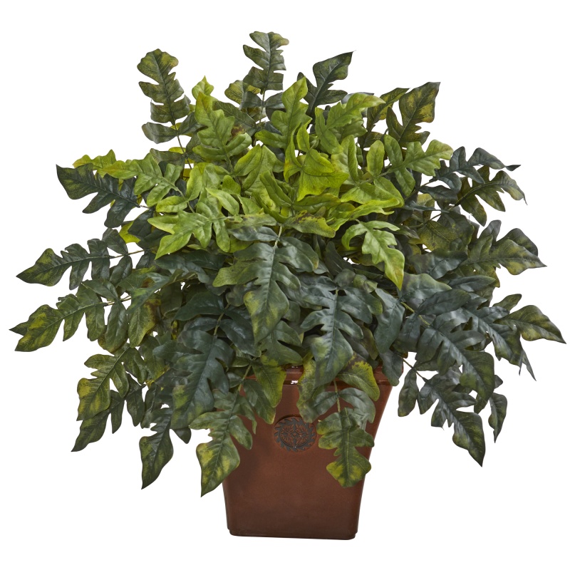 28” Holly Fern Artificial Plant In Brown Planter