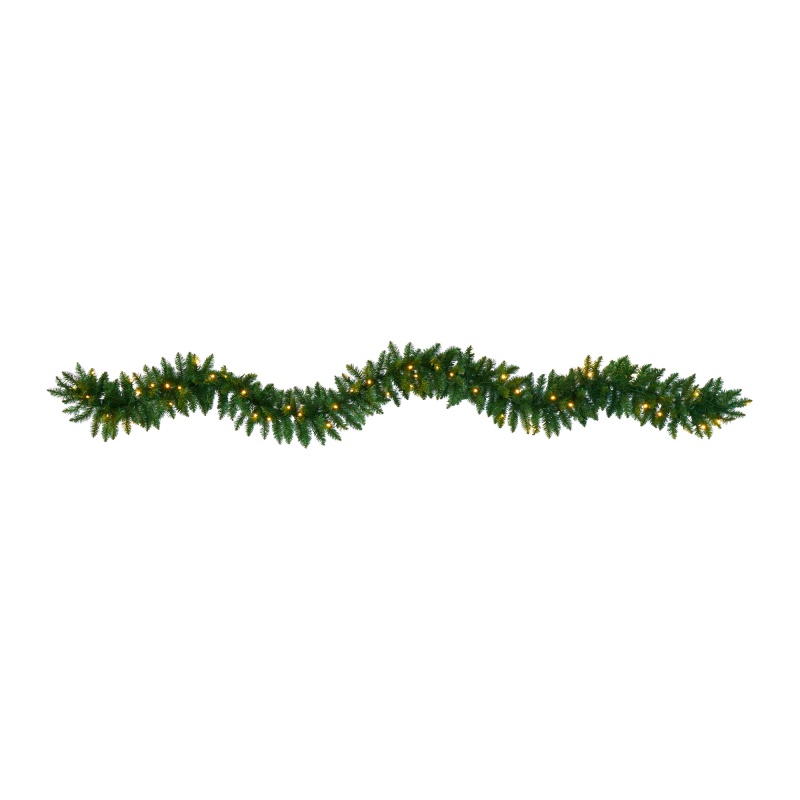 9’ Christmas Pine Artificial Garland With 50 Warm White LED Lights