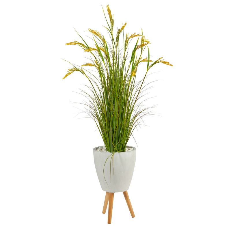 5” Wheat Grain Artificial Plant In White Planter With Legs