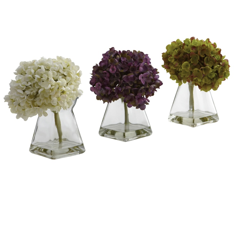 Hydrangea W/Vase (Set Of 3)