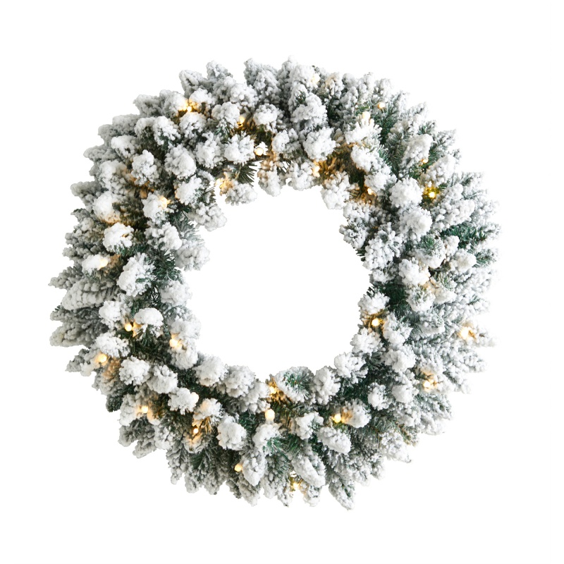 24” Flocked Artificial Christmas Wreath with LED Lights