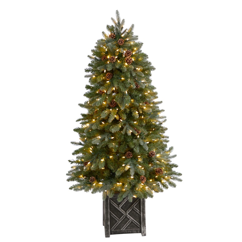 5' Colorado Fir Flocked Dusted Tree With 300 Led Lights, 514 Branches And Pinecones