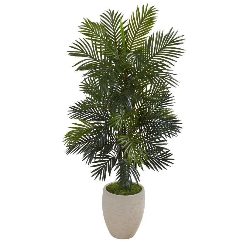 53” Areca Palm Artificial Plant In Sand Colored Planter