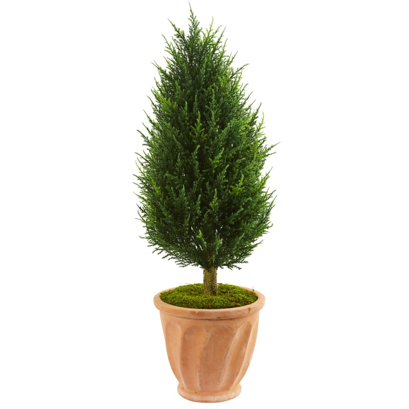 40” Cypress Artificial Tree In Terracotta Planter Uv Resistant (Indoor/Outdoor)