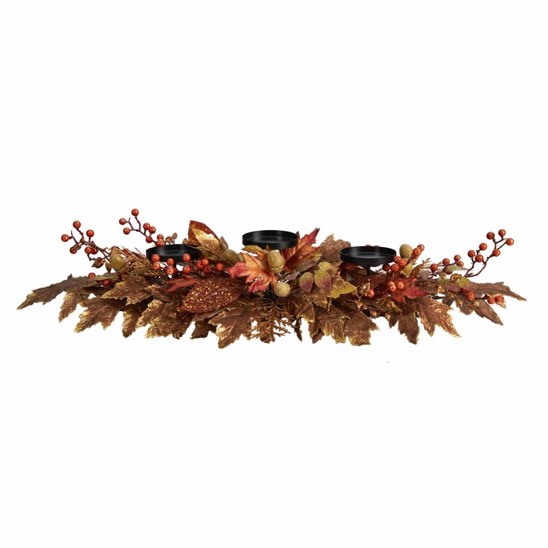 36” Autumn Maple Leaves And Berries Fall Harvest Candelabrum Arrangement