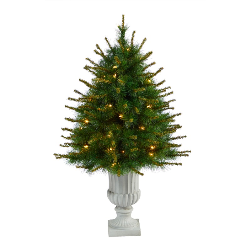 44” New England Pine Artificial Christmas Tree With 50 Clear Lights And 117 Bendable Branches In Decorative Urn