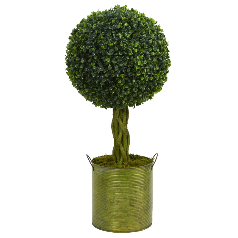 2’ Boxwood Ball Topiary Artificial Tree in Green Tin
