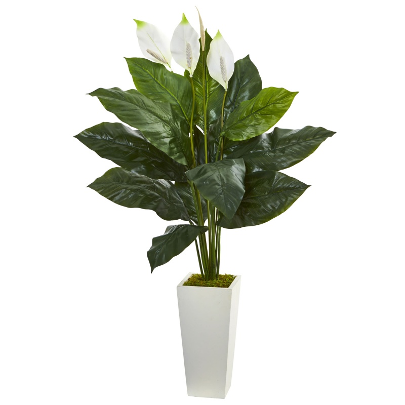51” Spathifyllum Artificial Plant In White Tower Planter
