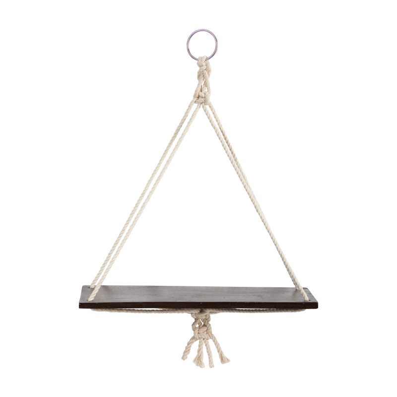 18” X 16” Hand Crafted Macrame Wall Hanging With Wooden Shelf