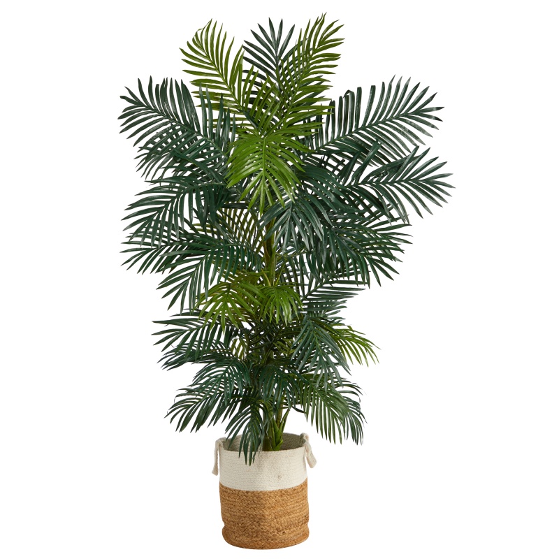 6.5' Golden Cane Artificial Palm Tree In Handmade Natural Jute And Cotton Planter