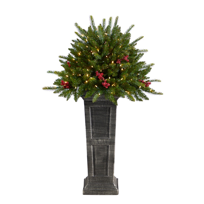 4' Holiday Christmas Plant Pre-Lit And Glittered On Pedestal With 150 Multicolored Led Lights