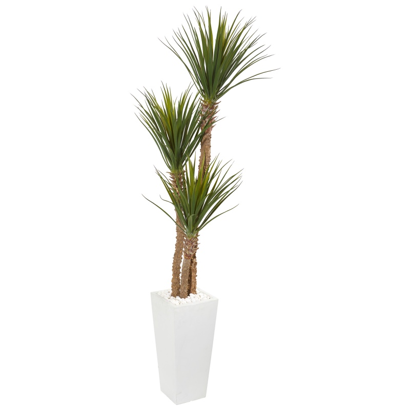 74” Yucca Artificial Tree In White Tower Planter