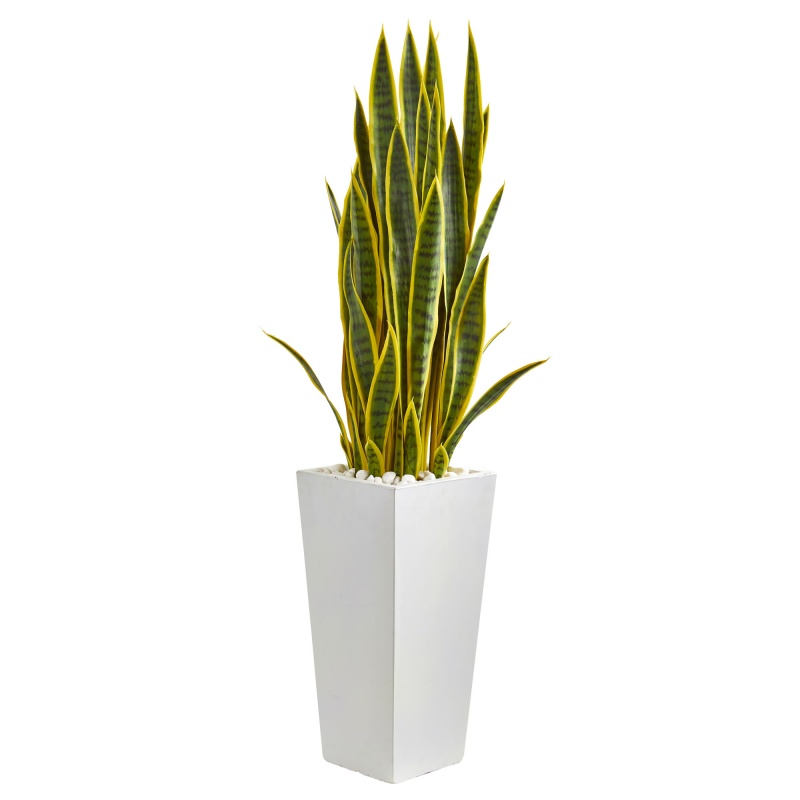 4’ Sansevieria Artificial Plant In White Tower Planter