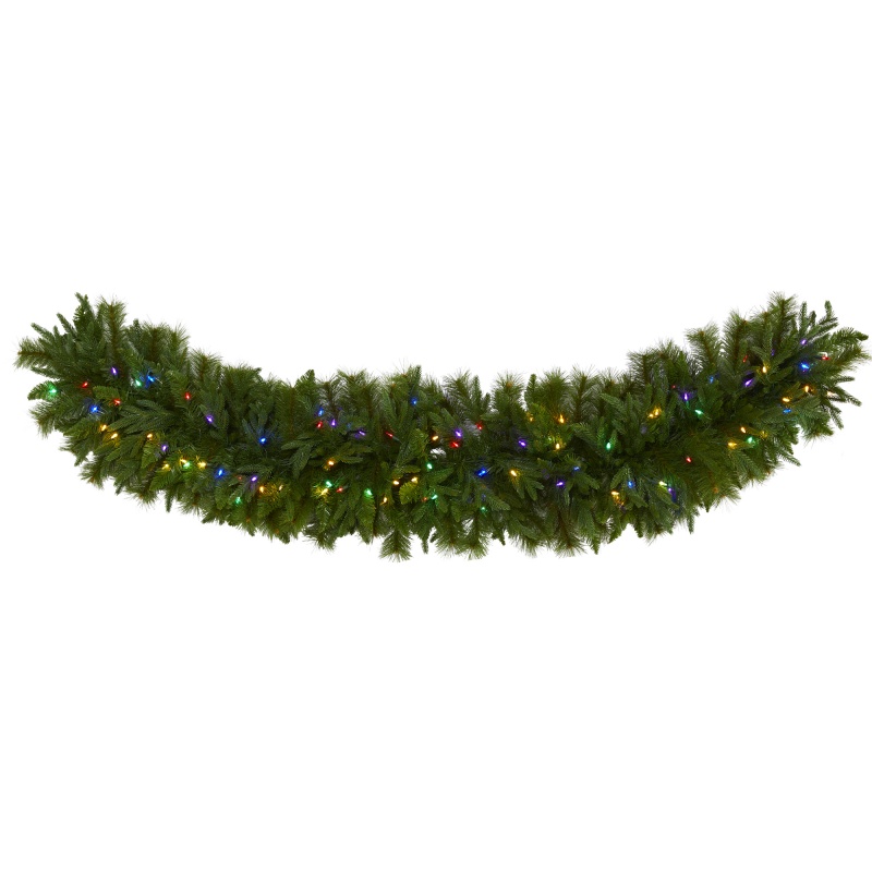 6' X 18” Christmas Pine Extra Wide Artificial Garland With 100 Multicolored Led Lights
