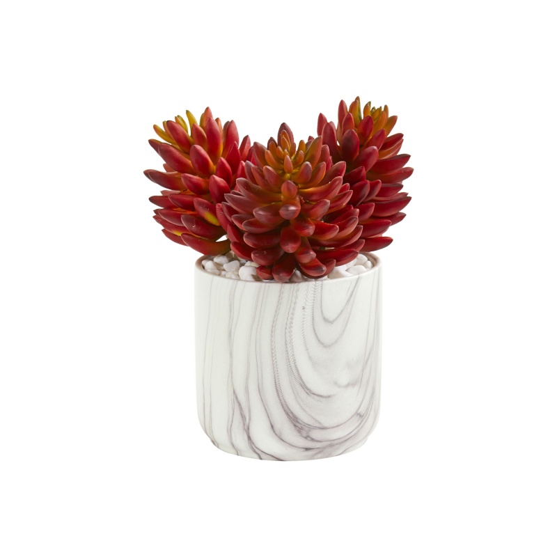 10" Succulent Artificial Plant In Marble Finish Vase