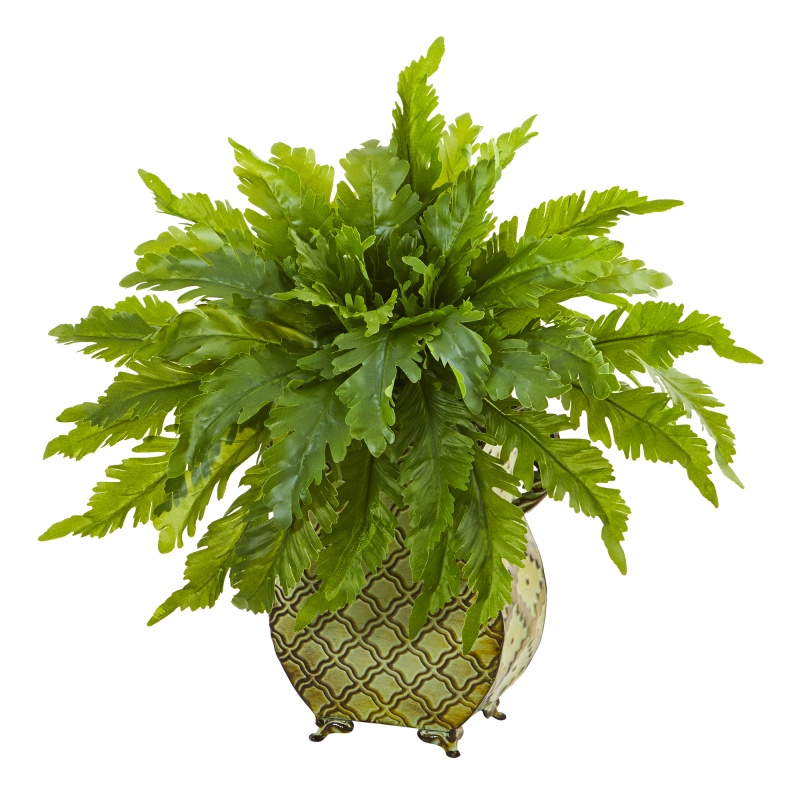 18” Fern Artificial Plant In Metal Planter