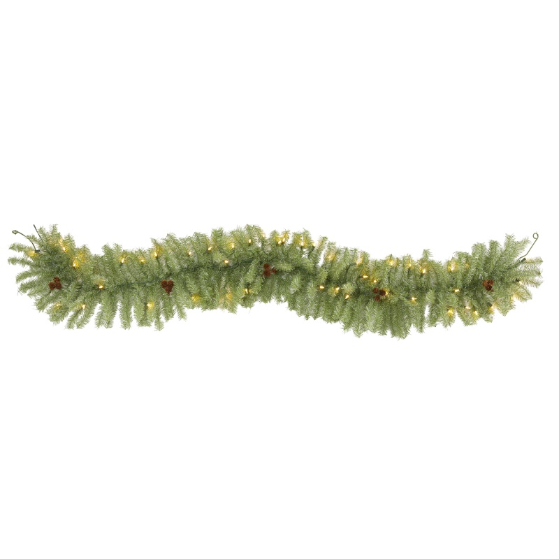 6' Christmas Pine Artificial Garland With 50 Warm White Led Lights And Pine Cones